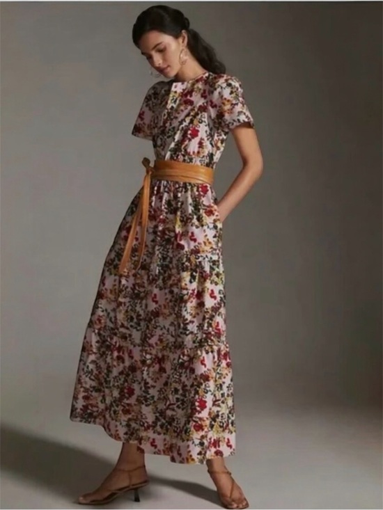 Anthropologie Dresses & Skirts - NEW Anthropologie Somerset Tiered Floral Smocked Maxi Dress in Pink Rose Size S